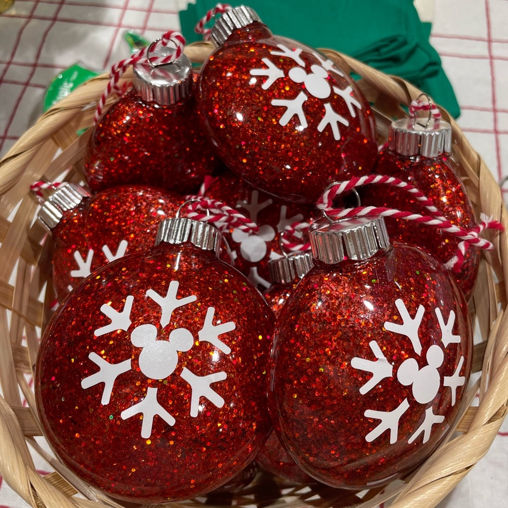 Disney  Red Glitter Ornament with Mickey Mouse Snowflake Design - Picture 2 of 2